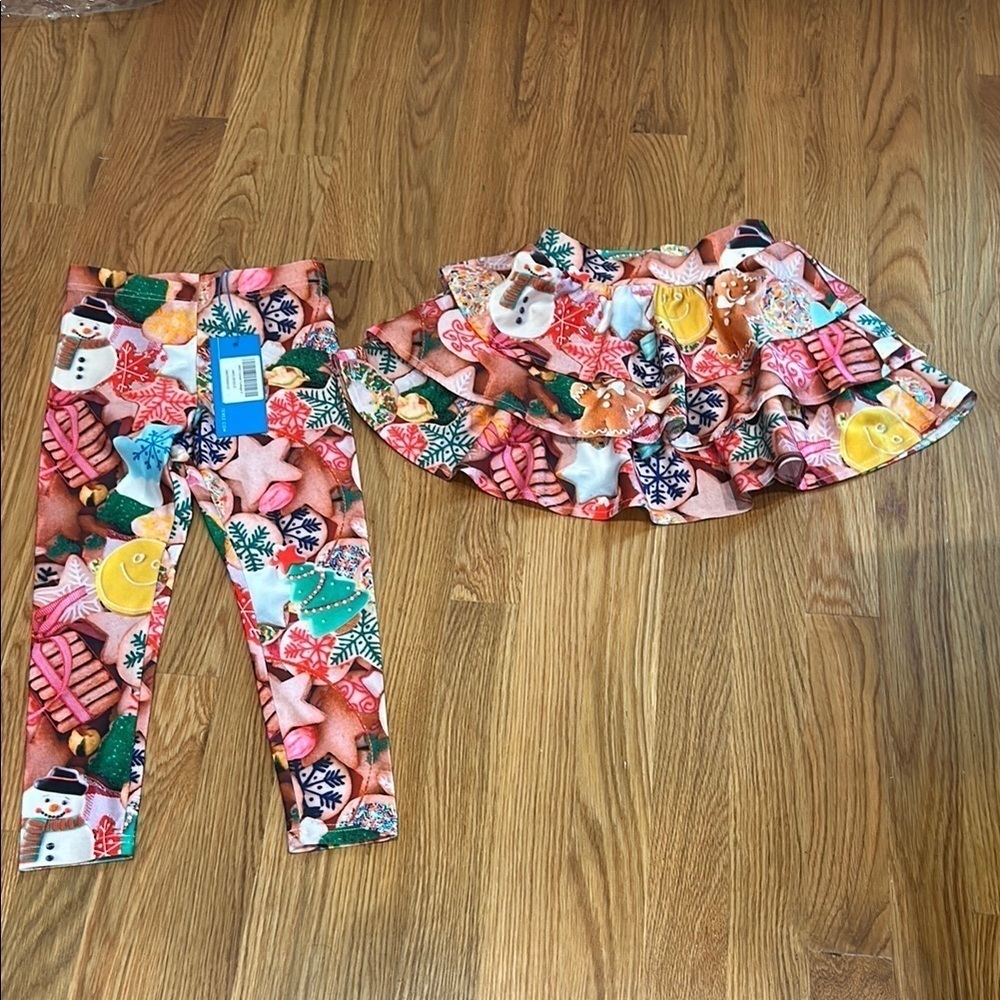 Terez bundle Christmas cookie legging and tiered Ruffled Hem skirt girls size 5